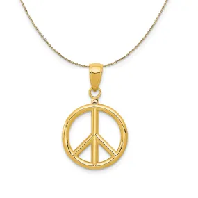 14k Yellow Gold 16mm Polished 3D Peace Sign Necklace