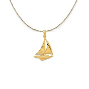 14k Yellow Gold 2D Polished Sailboat Necklace