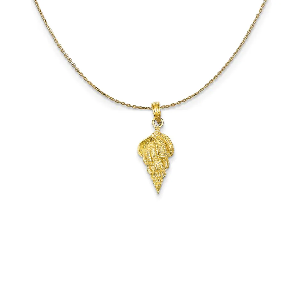 14k Yellow Gold 2D Textured Conch Shell Necklace