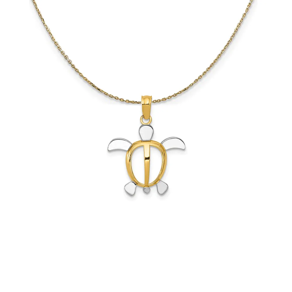 14k Yellow Gold and Rhodium Sea Turtle Necklace