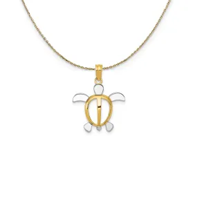 14k Yellow Gold and Rhodium Sea Turtle Necklace