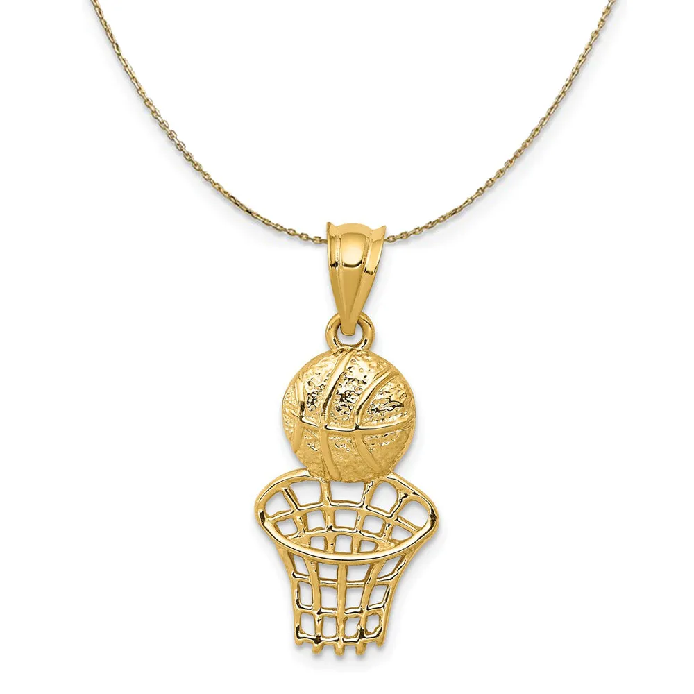 14k Yellow Gold Basketball and Net Necklace