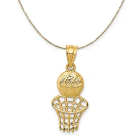 14k Yellow Gold Basketball and Net Necklace