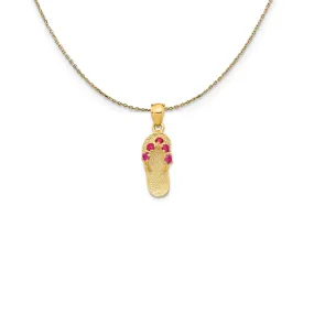 14k Yellow Gold July CZ Birthstone Flip Flop Necklace