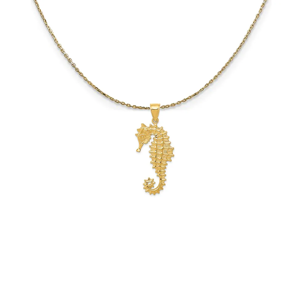 14k Yellow Gold Large Textured Seahorse Necklace