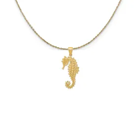 14k Yellow Gold Large Textured Seahorse Necklace