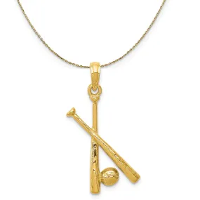 14k Yellow Gold Polished Bats and Ball Necklace