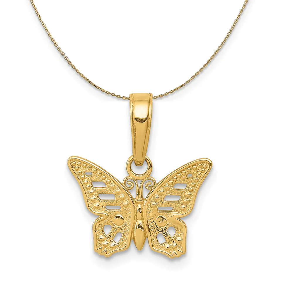 14k Yellow Gold Textured Cutout Butterfly Necklace