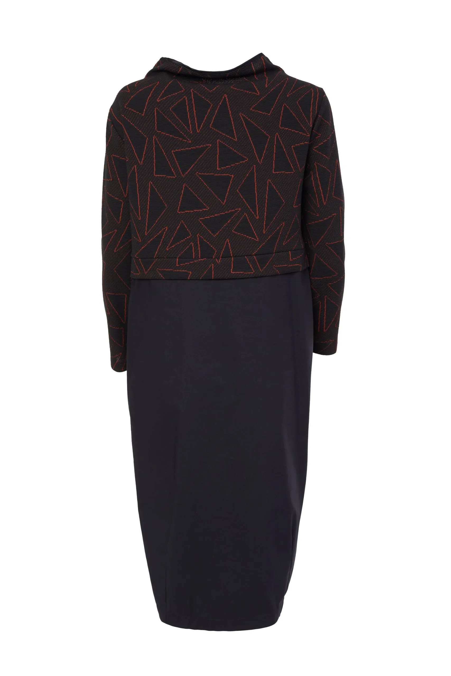 215- Naya Embossed Print Dress w/ contrast skirt- Black & Spice