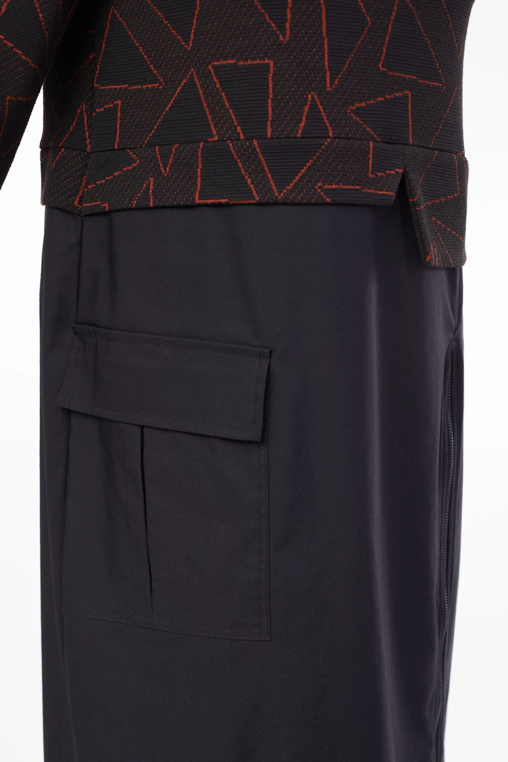 215- Naya Embossed Print Dress w/ contrast skirt- Black & Spice