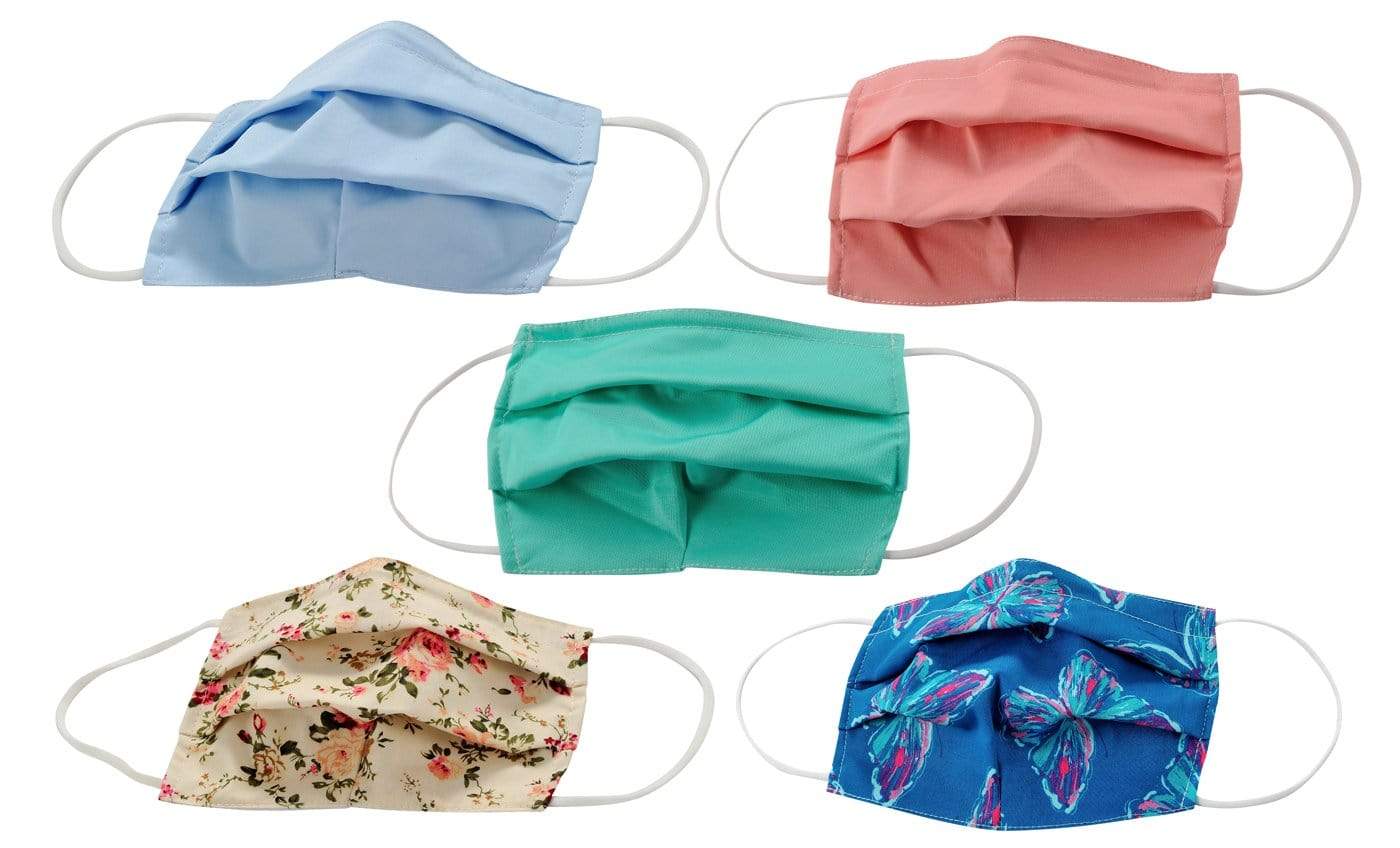 5-Pack Pleated Reusable Cotton Non-Medical Masks with Adjustable Nose Bridge