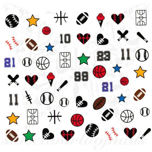 Baseball Football Nails Ball Bat Nail Water Decals