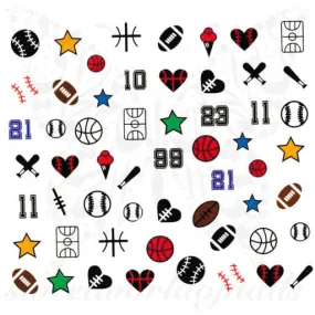 Baseball Football Nails Ball Bat Nail Water Decals