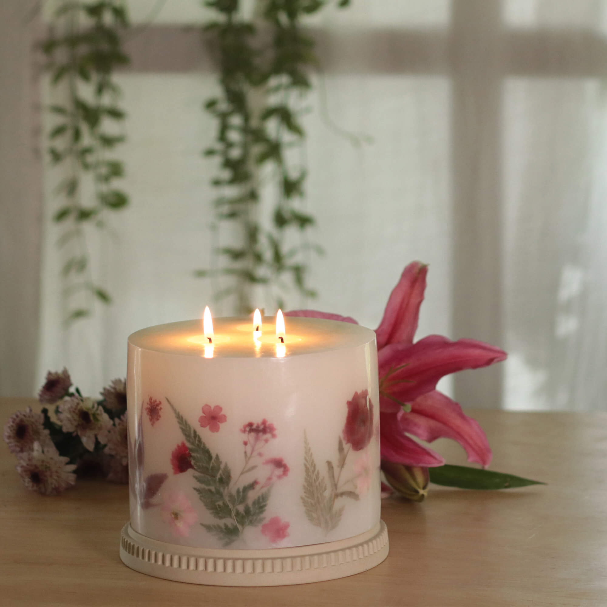 Blooming Blush Pillar Candle