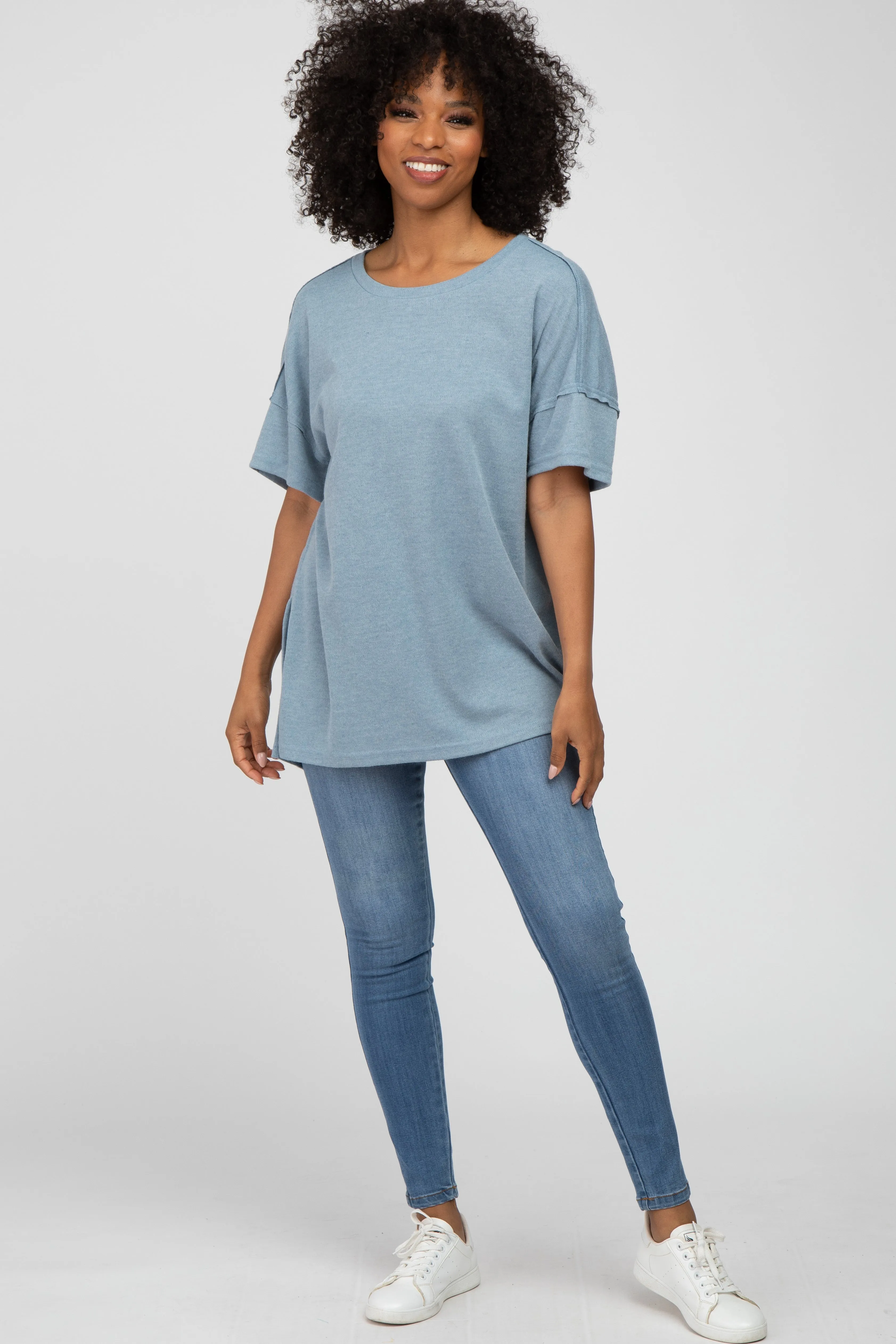 Blue Knit Oversized Top