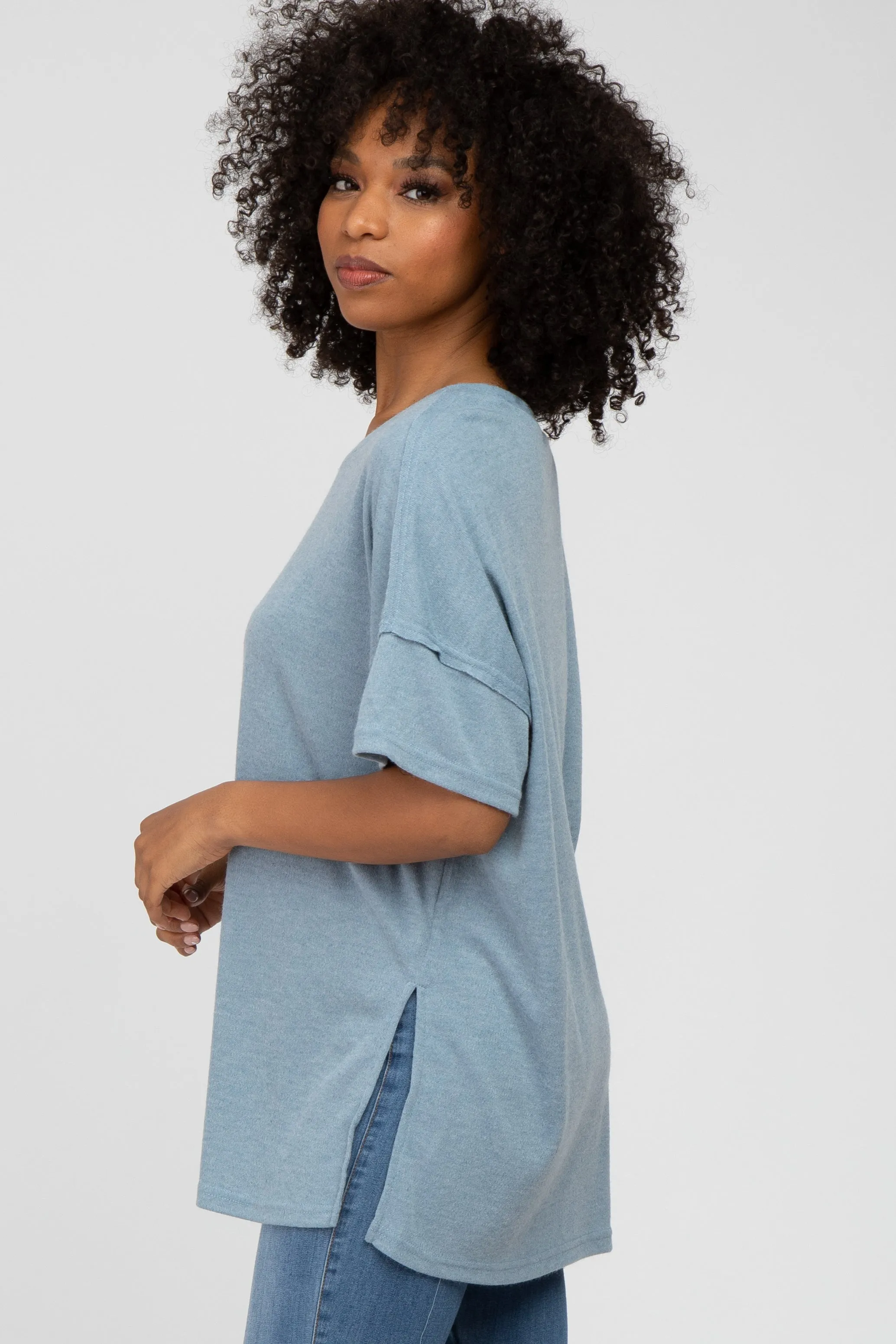 Blue Knit Oversized Top