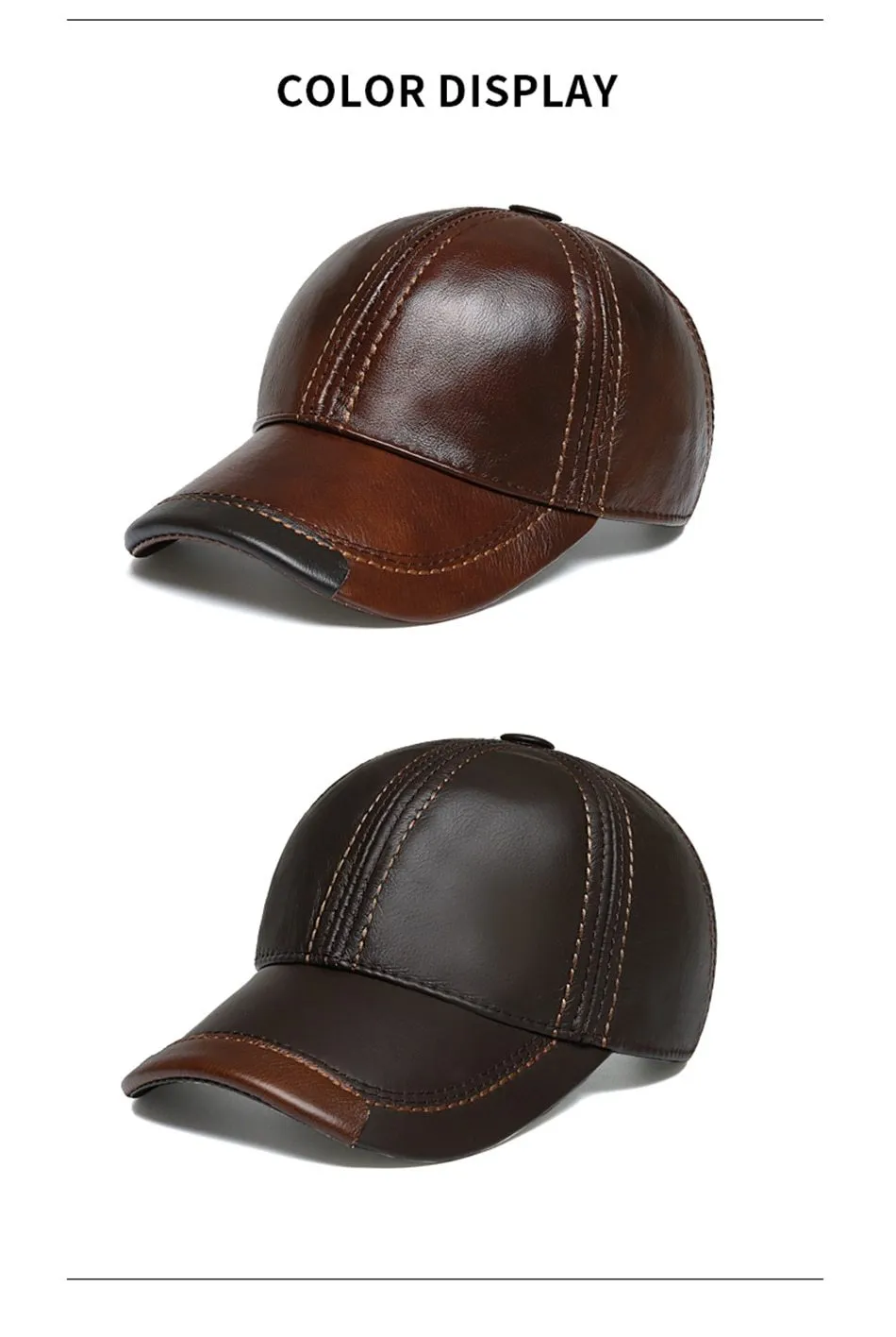 British Style Unisex Warm Brown Cowhide Leather Windproof Baseball Cap Hat