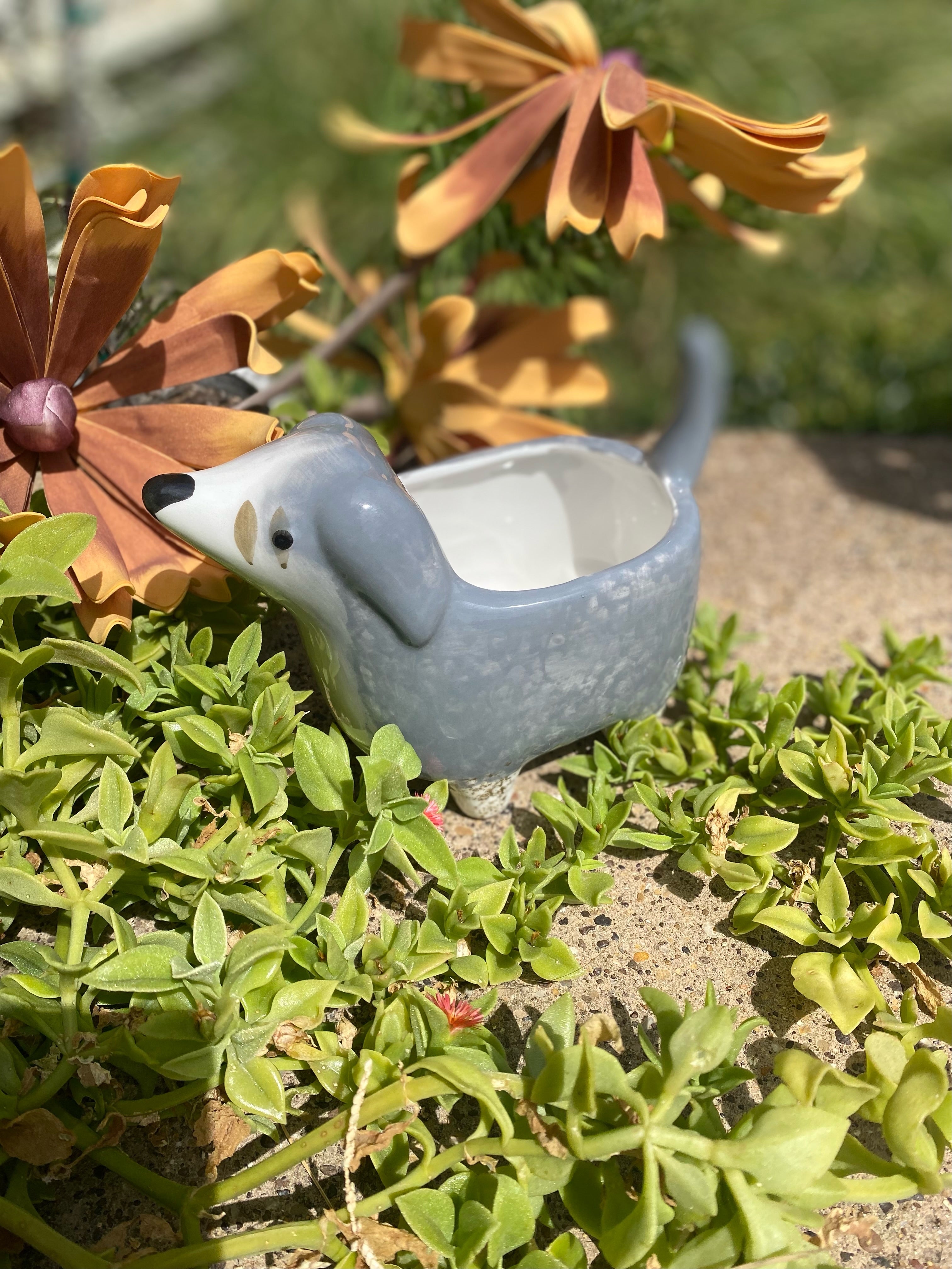 CERAMIC DOG PLANTER