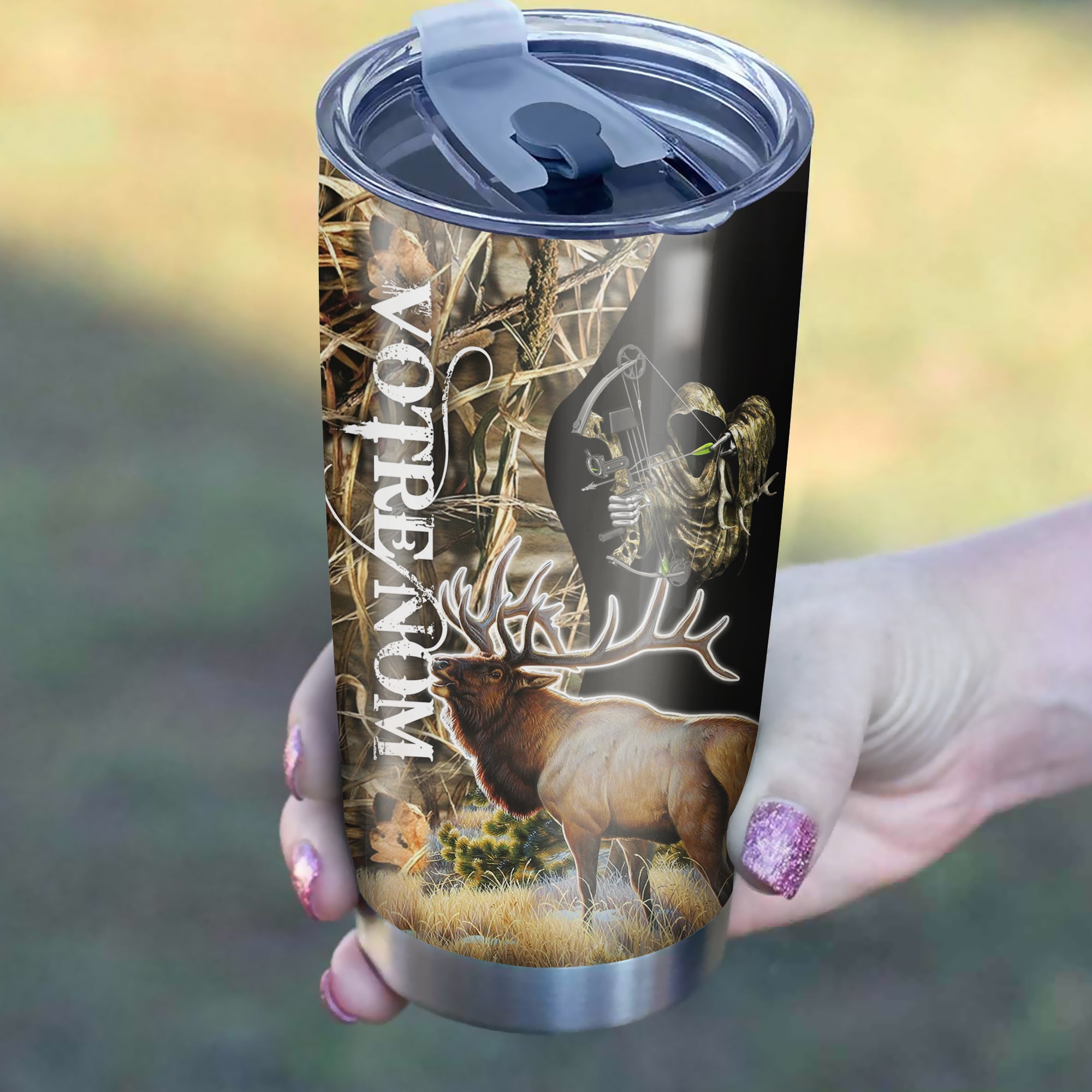 Chasse Du Wapiti, Faucheuse Chasse  L'arc, Mug Isotherme Cadeau Personnalisé Chasseur, Camouflage - CT29062019