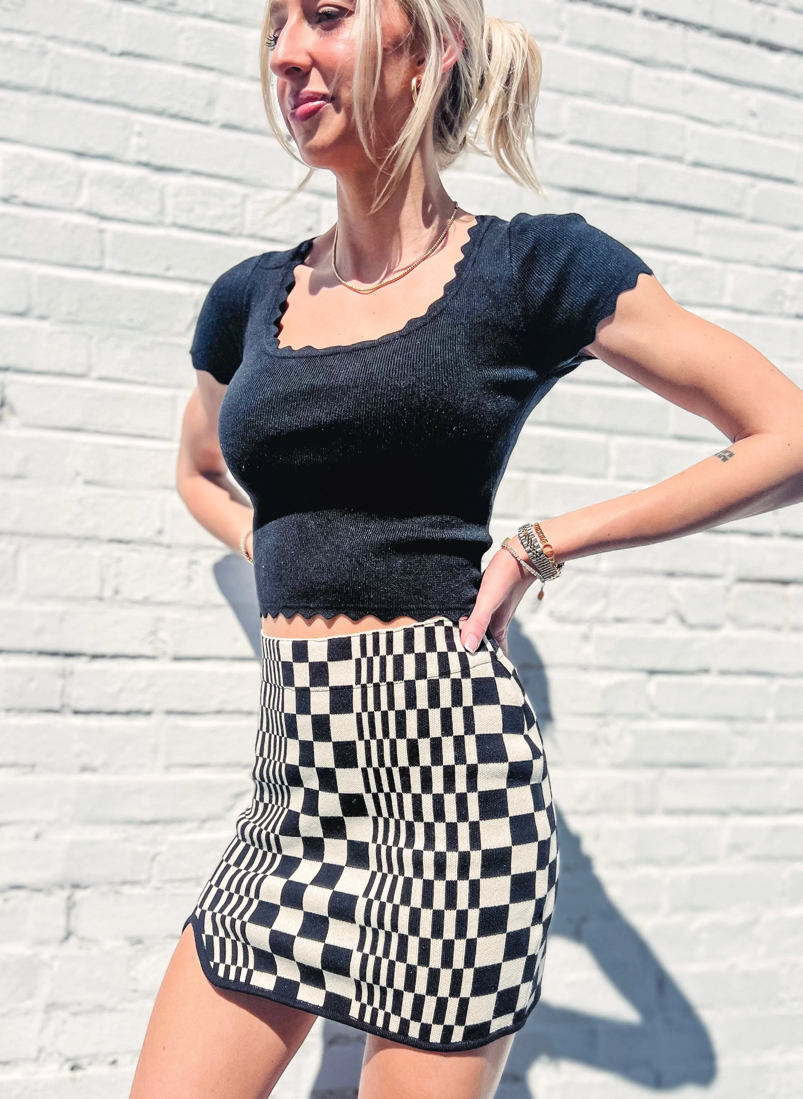 Checkmate Patterned Knit Skirt