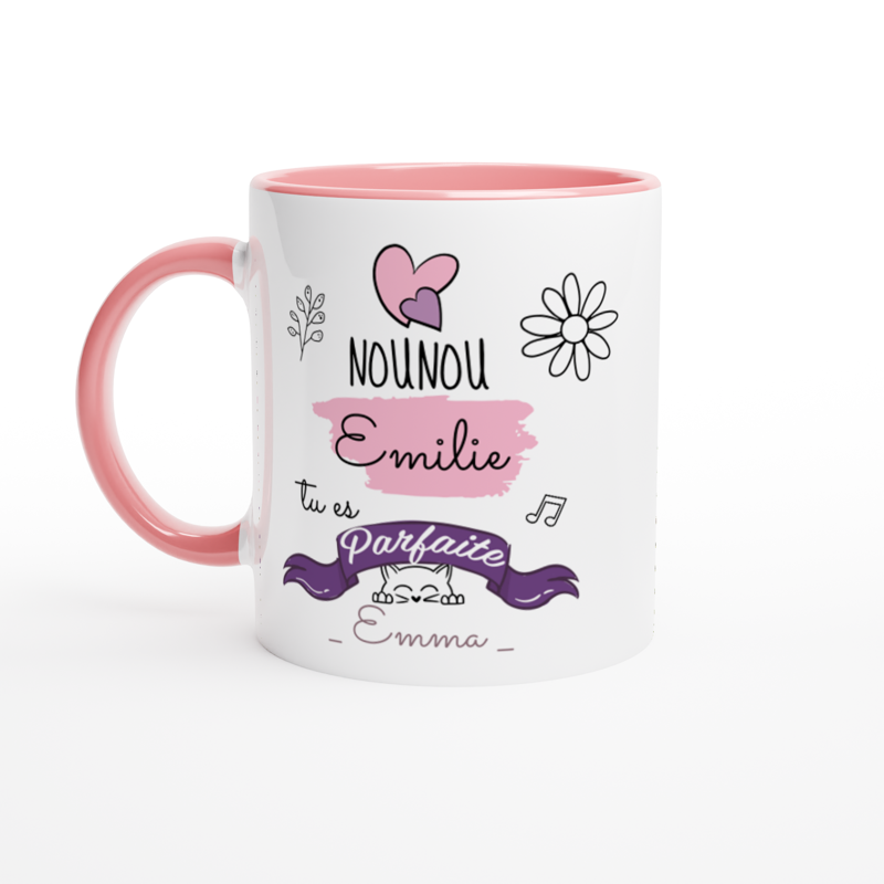 Chiptshirts - Mug Multicolore à Personnaliser, Cadeau Pour Nounou, Nounou Parfaite, Mug Rose et Blanc - CTS21032201