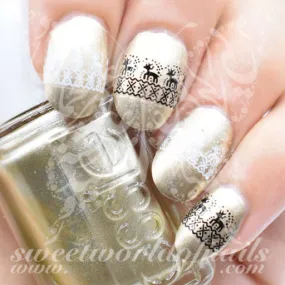 Christmas Nails Black And White Reindeer Nail Water Decals