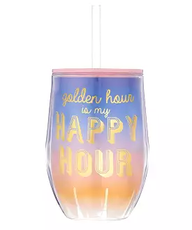 Double-Wall Wine Tumbler - Golden Hour Is My Happy Hour