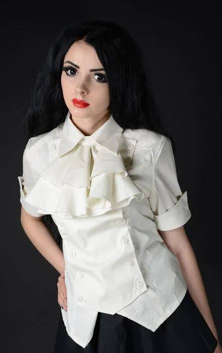 Dracula Clothing - Gothic Ivory Cotton Steampunk Panel Cravat Blouse SALE