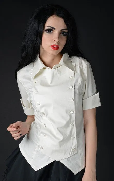 Dracula Clothing - Gothic Ivory Cotton Steampunk Panel Cravat Blouse SALE