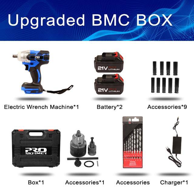 Electric Impact Wrench 21v 320nM Brushless Wrench Socket 4000mAh Li-ion Battery