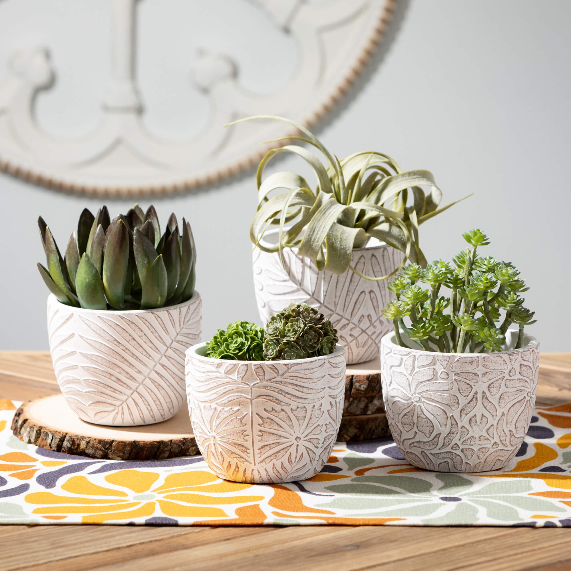 Etched Terracotta Planter Set