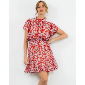 Evie Flutter Sleeve Red Print THML Dress -SALE