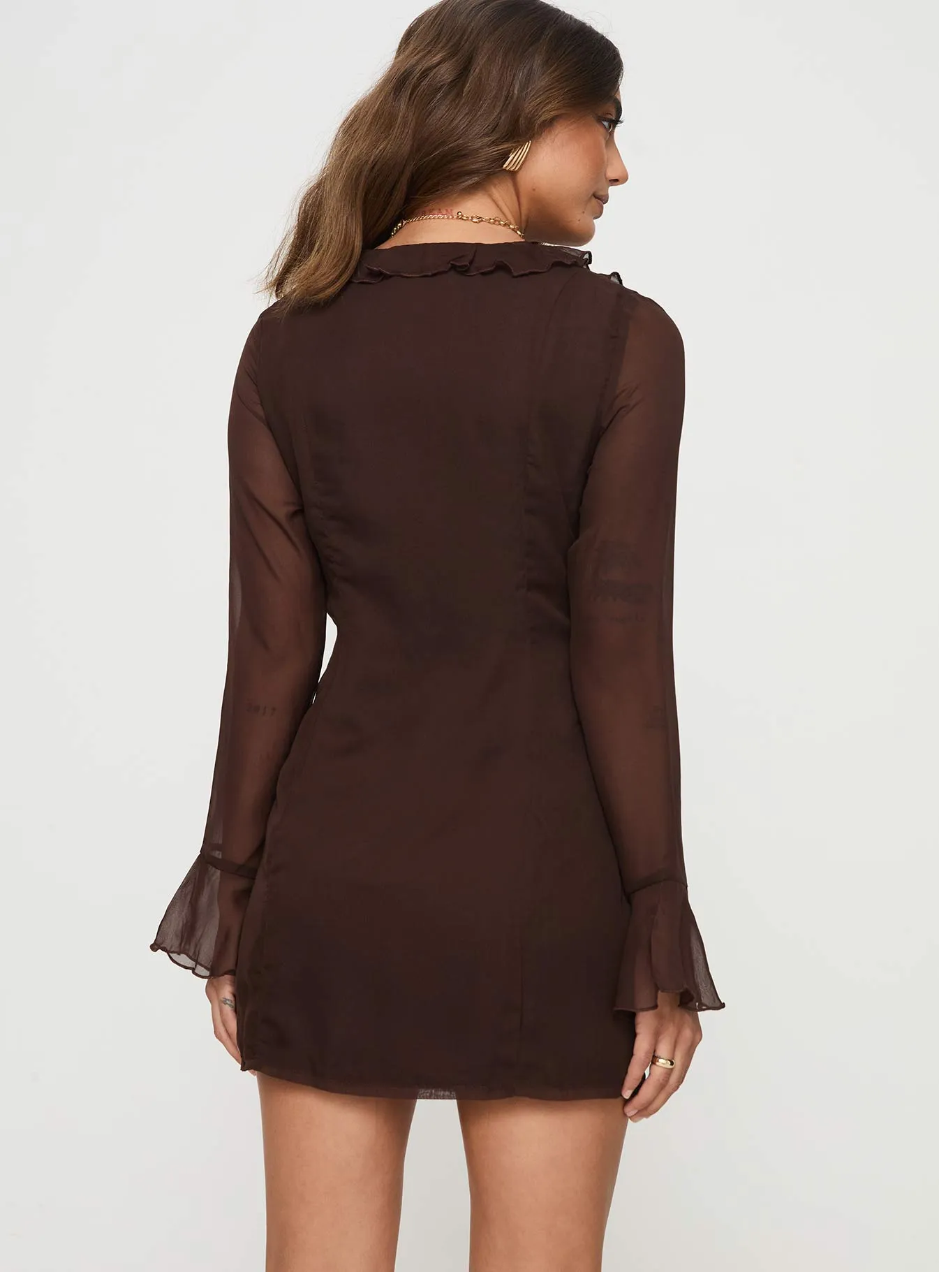 Fairly Long Sleeve Mini Dress Chocolate