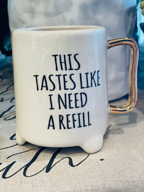 FOOTED MUG WITH SAYING