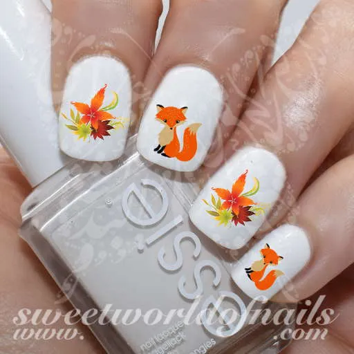 Fox Nail Art Autumn Leaves Nail Water Slides