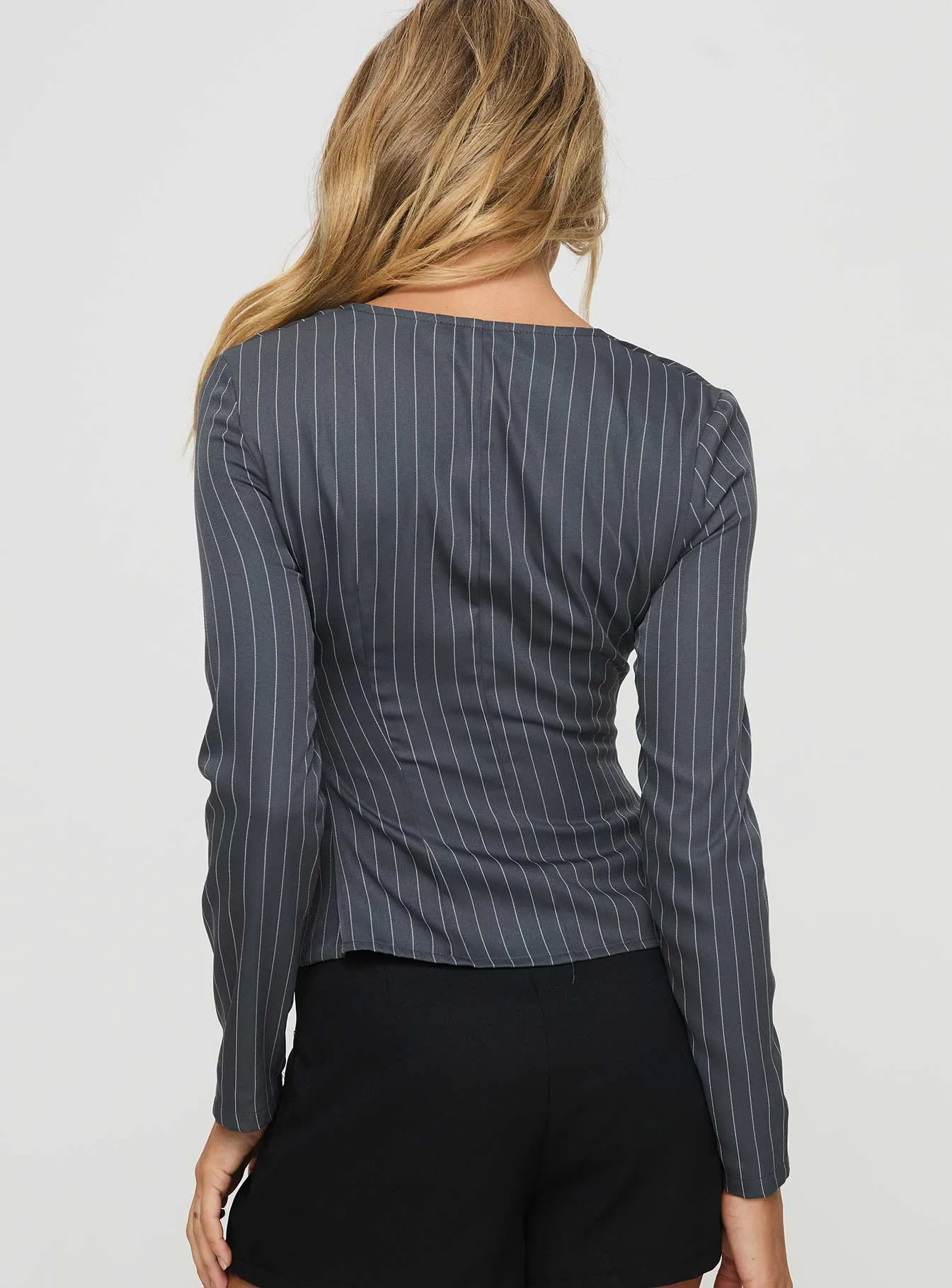 Gaskin Long Sleeve Top Grey Pinstripe