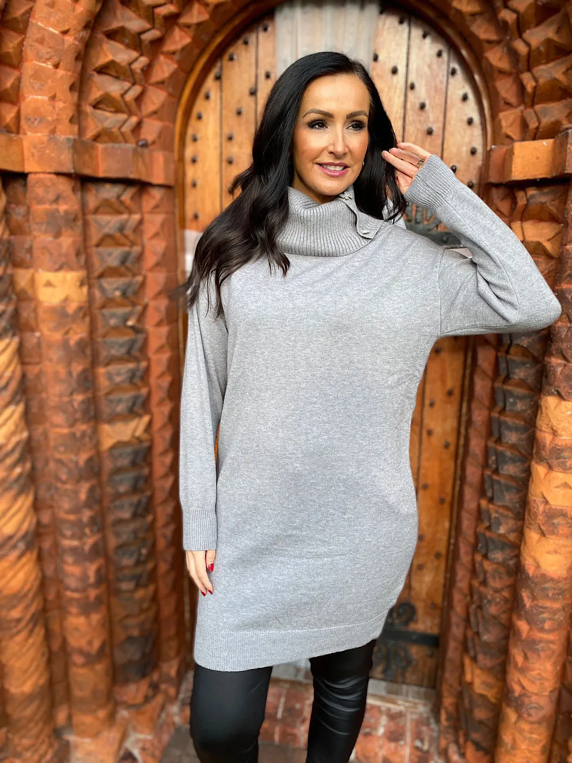 Grey Bow Cowl Neck Knit Britney