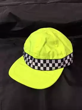 Hi Vis Yellow Baseball Cap, chequerboard, adjustable black plastic strip (Used – Grade A)