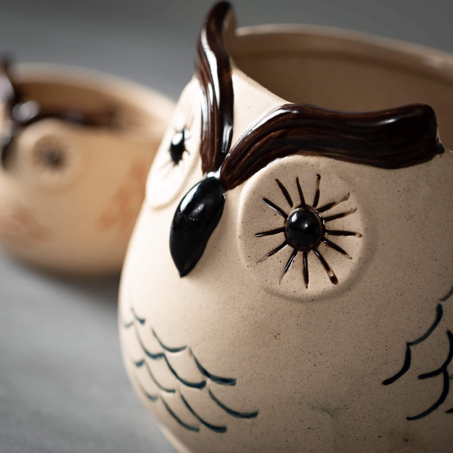 Kitschy Brown Owl Planter Set