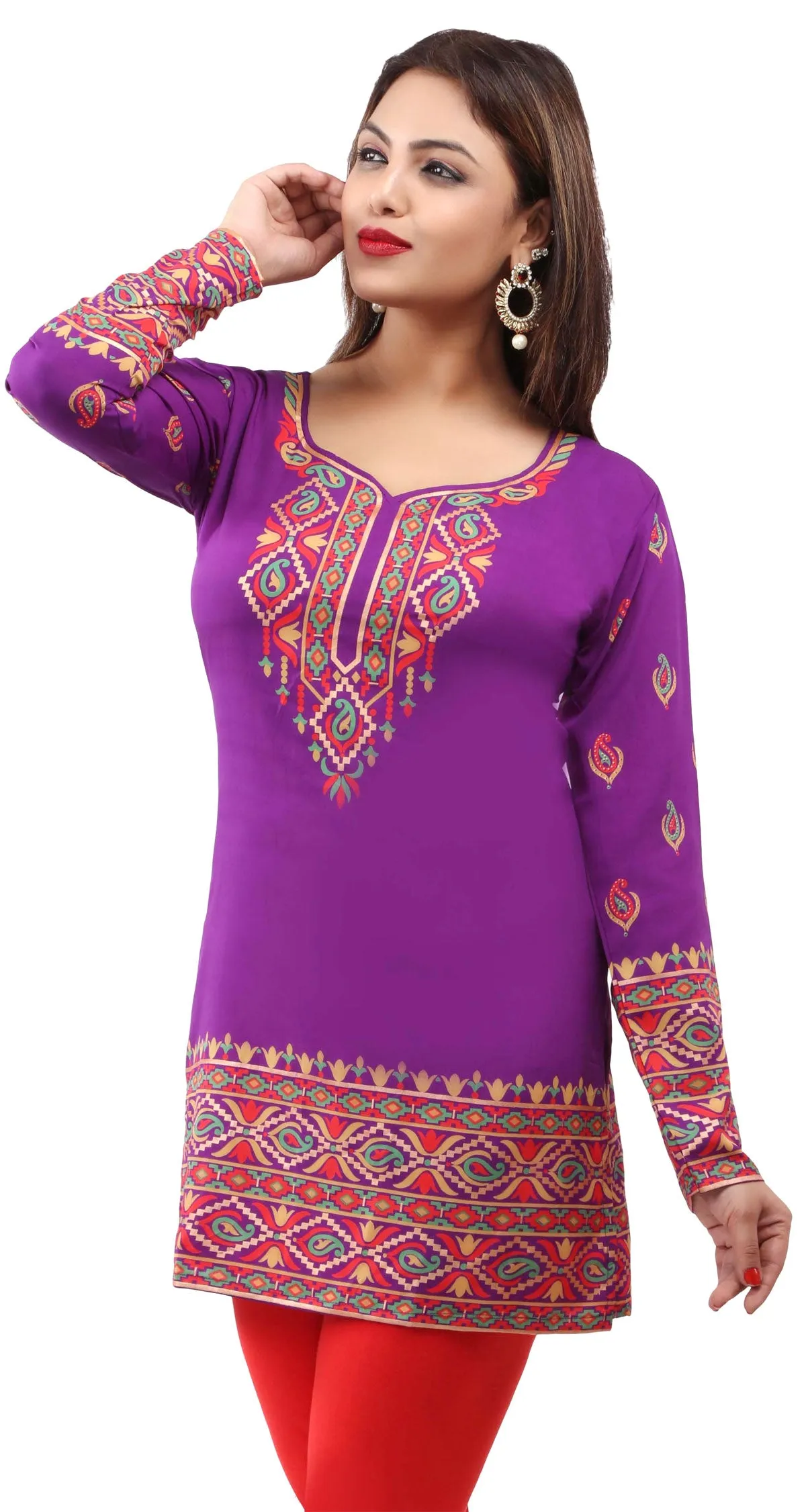 Kurti Top Tunic Women's Printed Blouse India Clothing (Magenta)