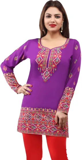 Kurti Top Tunic Women's Printed Blouse India Clothing (Magenta)