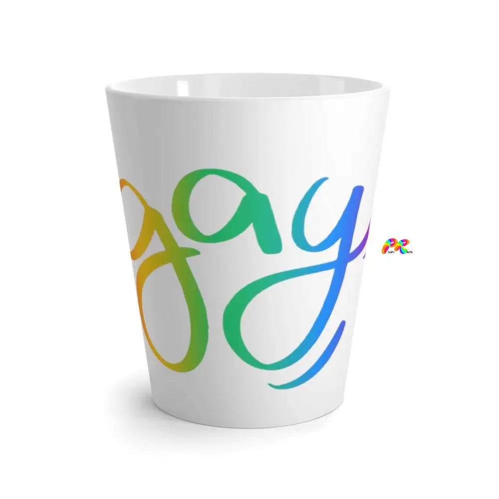 Latte Mug with Gay In Rainbow Cursive Font