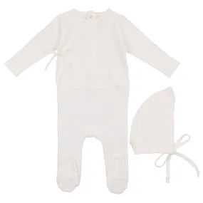 Lilette Winter White Pointelle Wrapover Stretchie and Bonnet- Girl