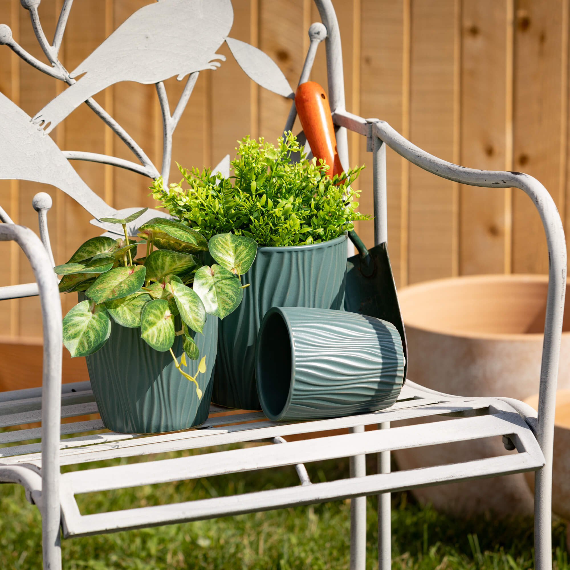 Matte Teal Patterned Planter