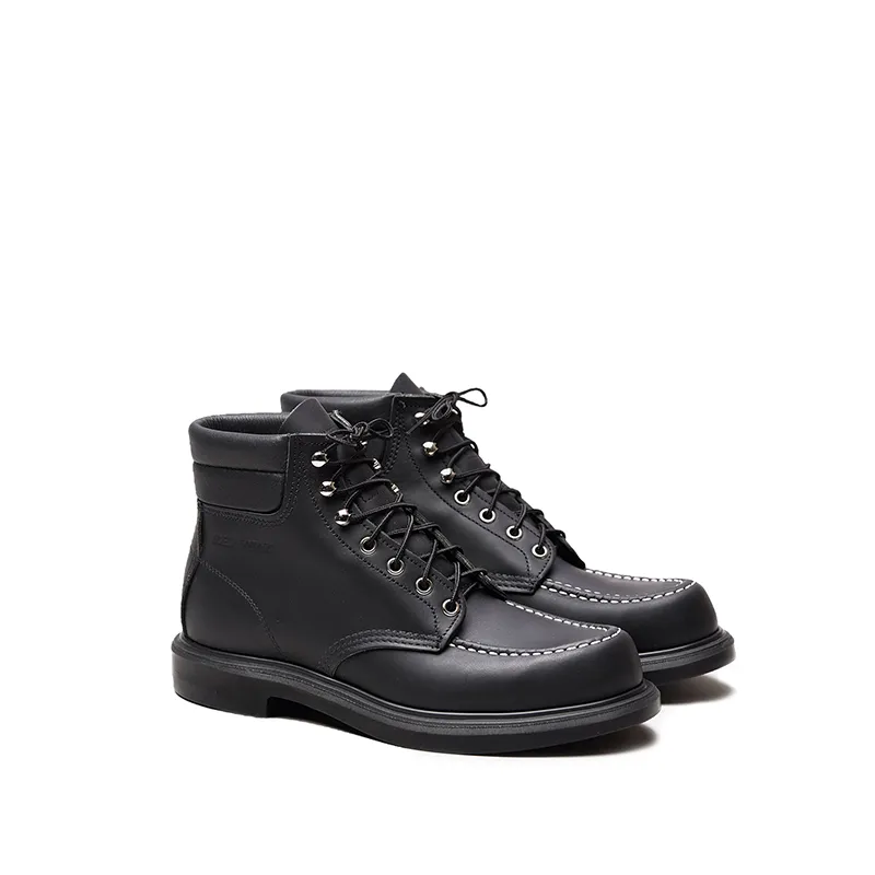 Men’s Leather Shoes for All Seasons, Black Mid-Top 