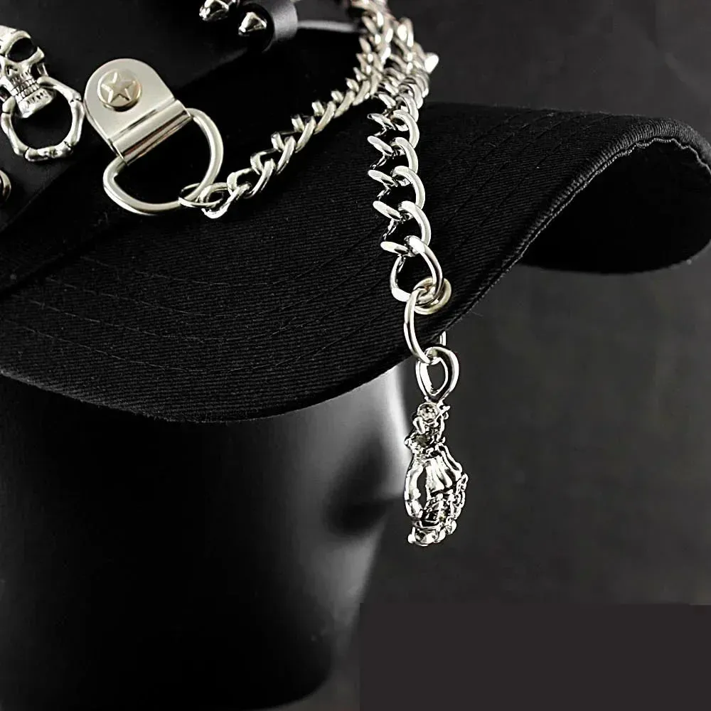 Men's Synthetic Leather Hip Hop Skull Spike Chain Decor Baseball Hat