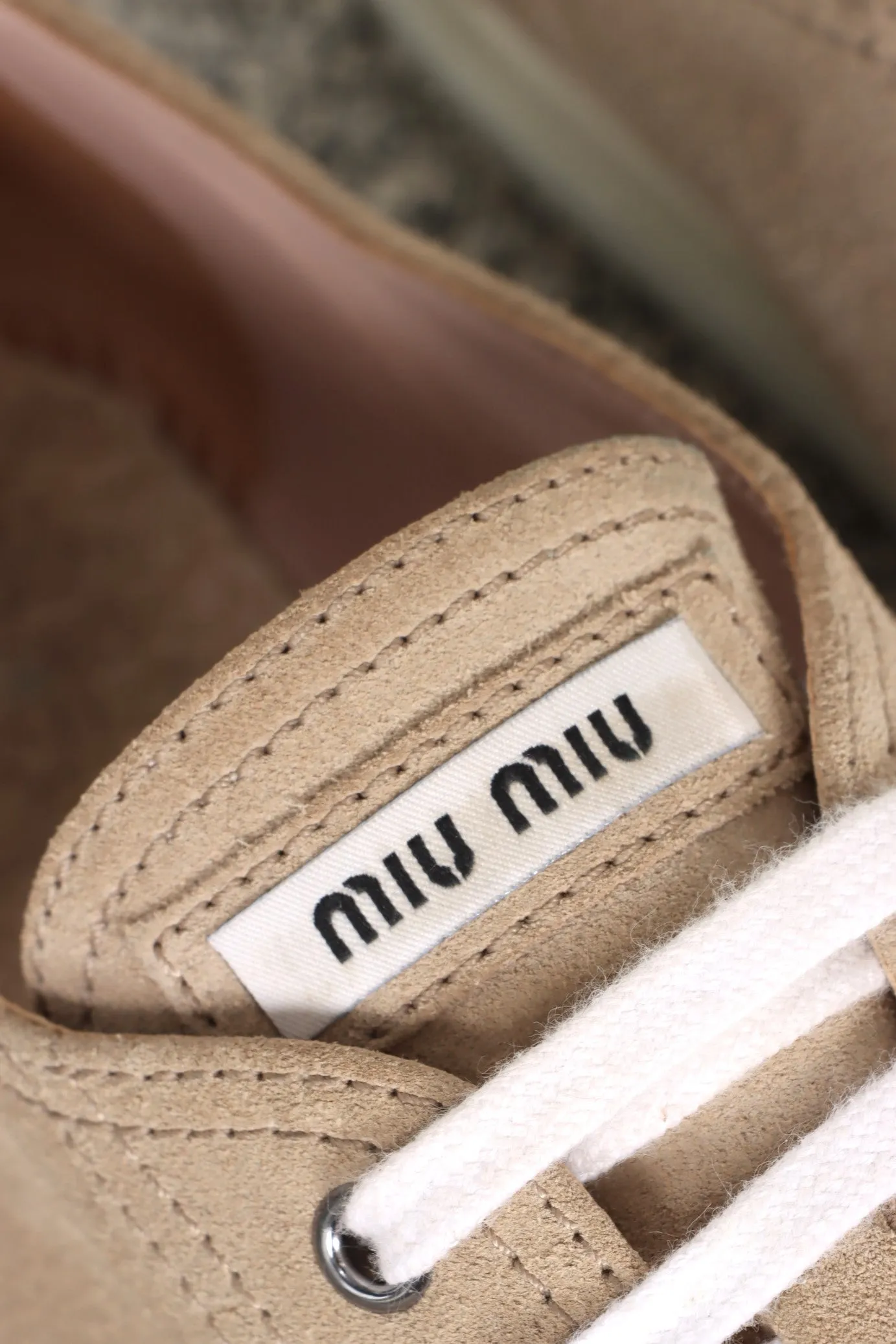 MIU MIU Metal Toe Cap Blush Suede Leather Sneakers (39)