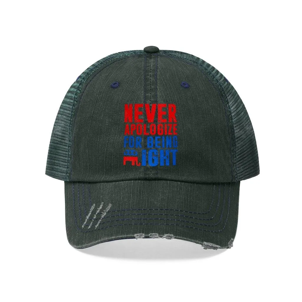 Never Apologize for being right Unisex Trucker Hat