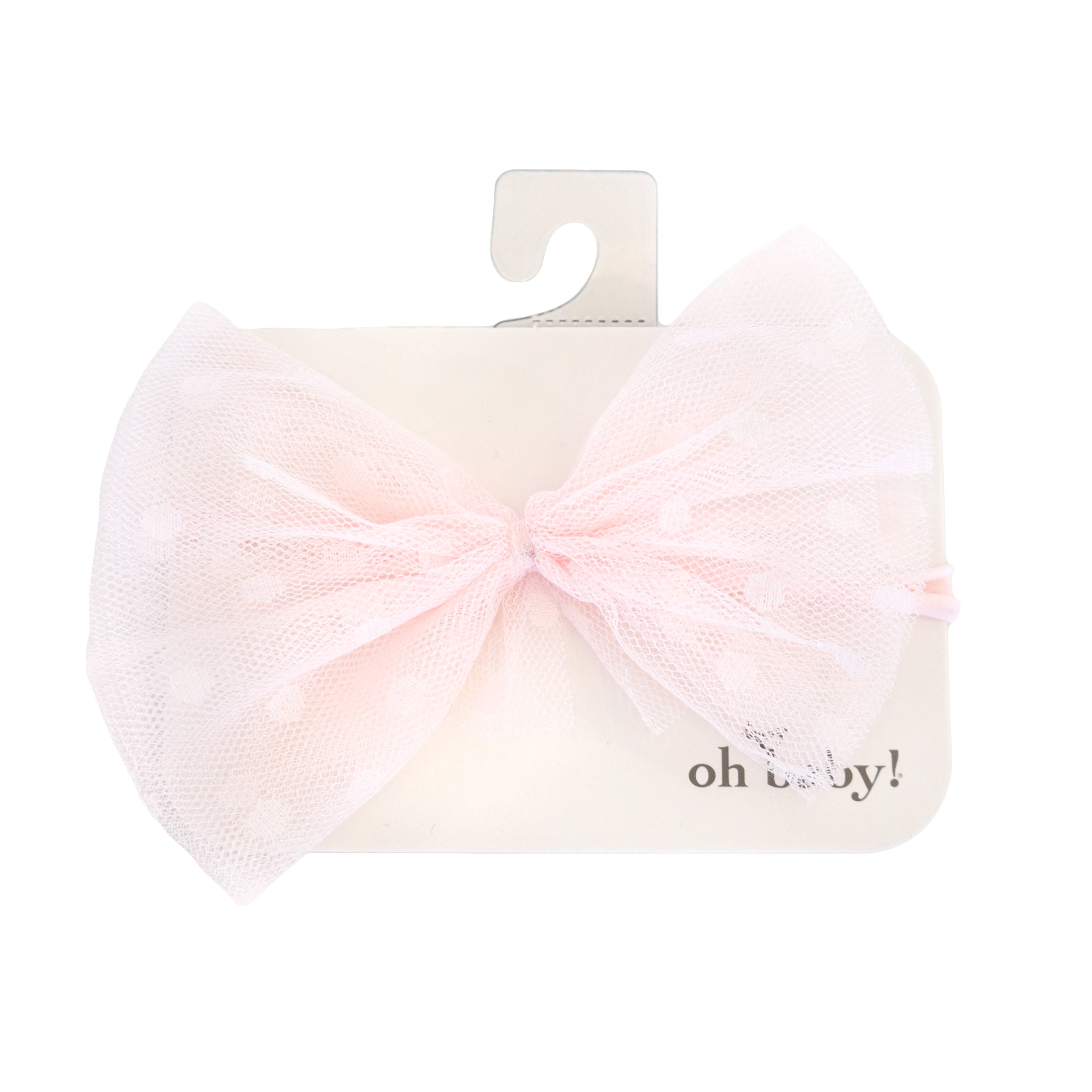 oh baby! Dotted Mesh Bow on Nylon Headband - Pale Pink