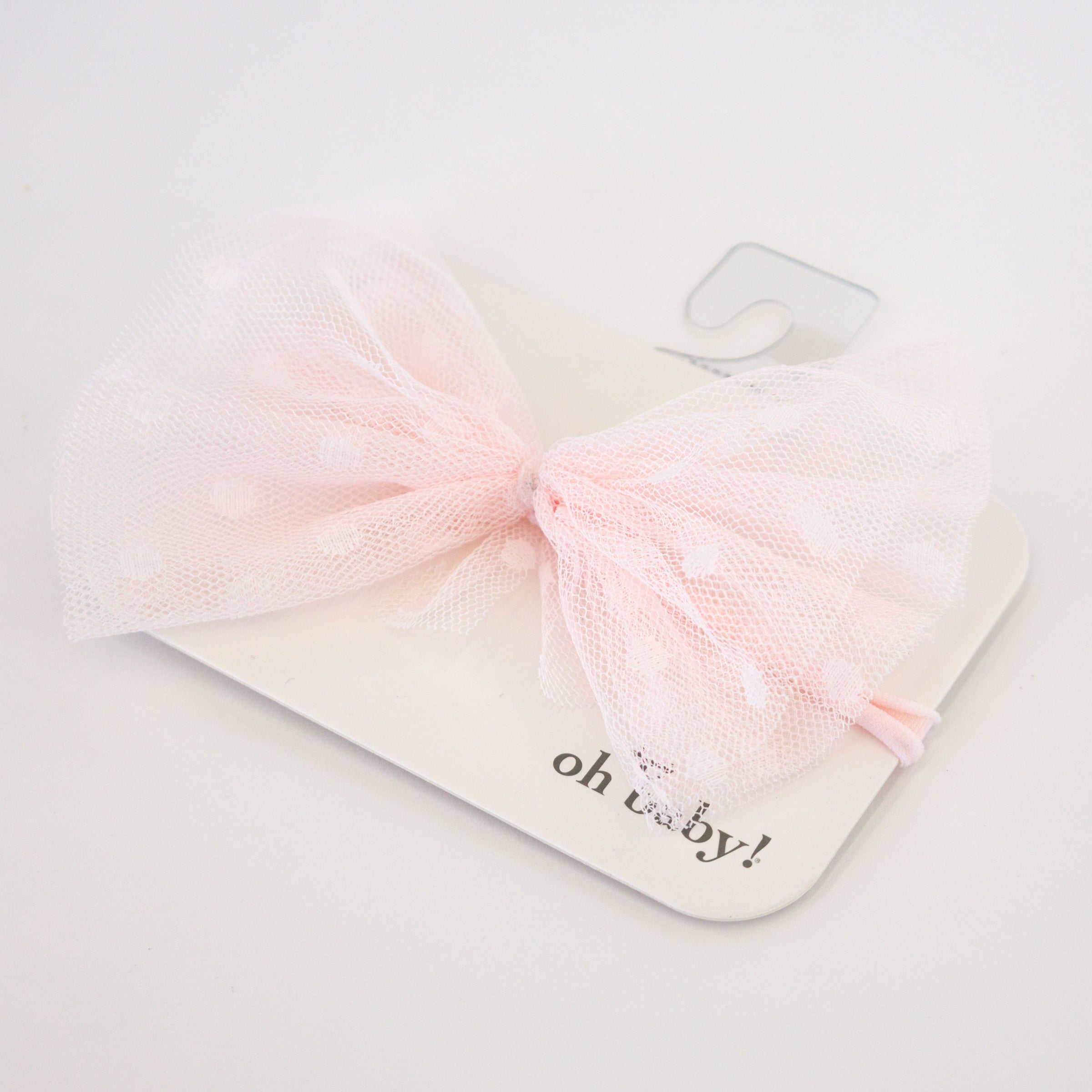 oh baby! Dotted Mesh Bow on Nylon Headband - Pale Pink